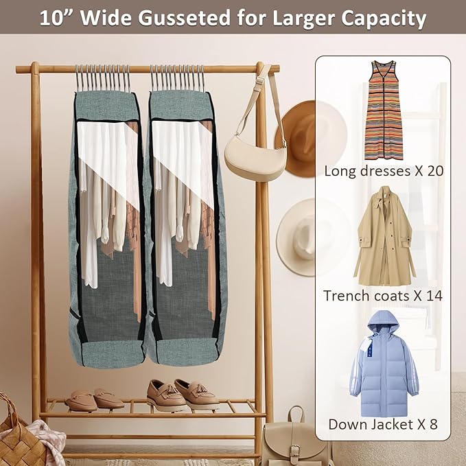 4PCS Garment Bags for Hanging Clothes,Chakera Large Breathable Garment Bag for Closet Storage with 10”Gusseted,Clear Clothing Storage Garment Cover for Dress Sweater with Double Zipper,Grey