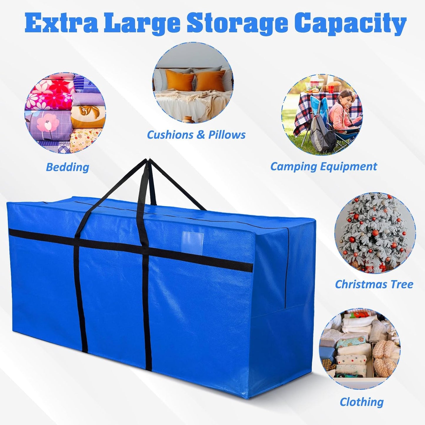4 Pcs 176 Gallon Large Moving Bags with Zipper and Handles Foldable Storage Duffle Bags Heavy Duty Extra Large Totes for College Dorm Travel Clothes Blankets Bedding Moving (Blue)