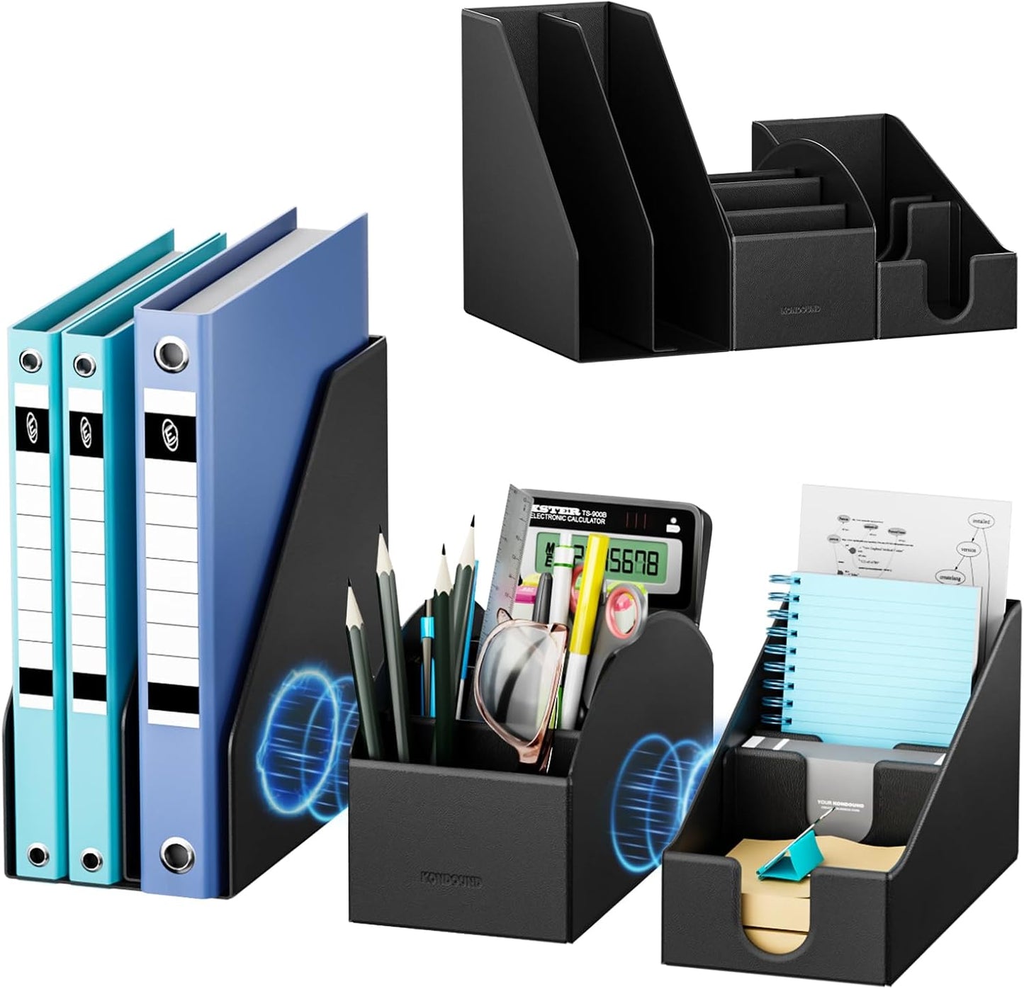 Magnetic Desk Organizer Set - Multifunctional PU Leather Desktop Storage with File Holder, 5-Tier Storage Box, Card and Sticky Note Slots, Office Supplies Accessories for Desk & Workspace