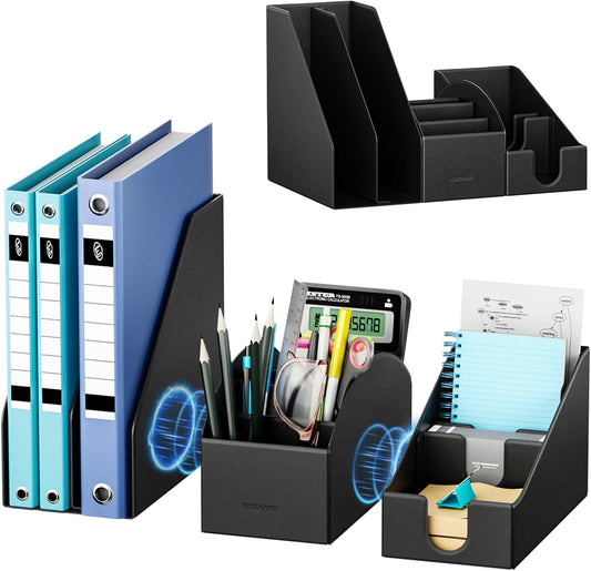 Magnetic Desk Organizer Set - Multifunctional PU Leather Desktop Storage with File Holder, 5-Tier Storage Box, Card and Sticky Note Slots, Office Supplies Accessories for Desk & Workspace