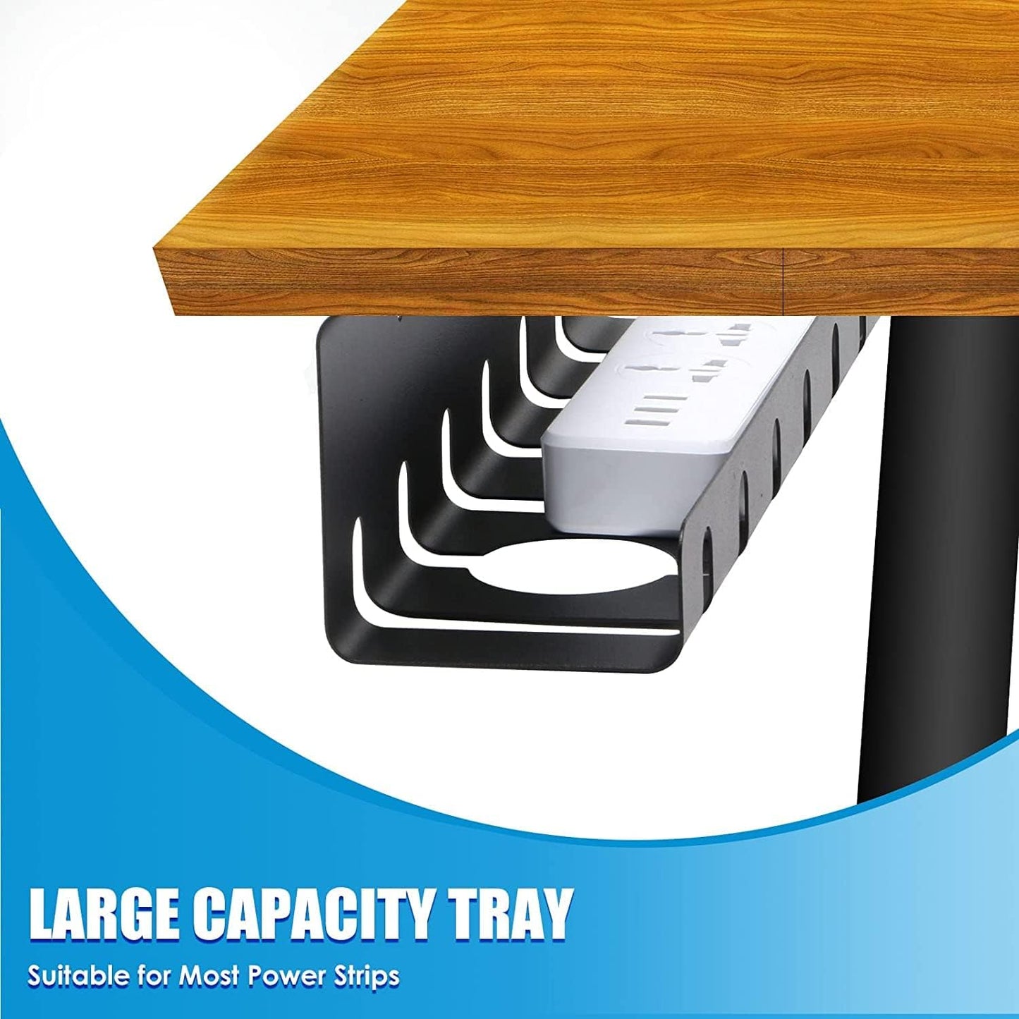 Under Desk Cable Management, 2 Pack 17" Cable Tray Organizer, No Drill or Screw Mount, Standing Desk Cable Management, Cord Organizer, Black