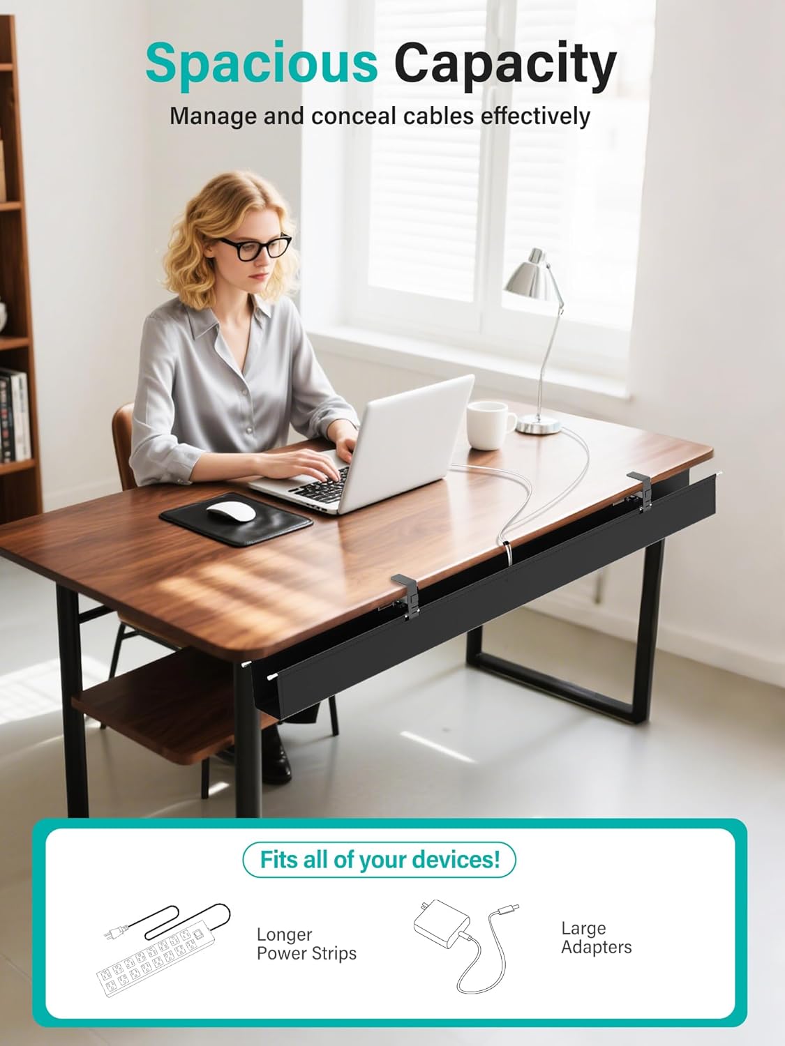 [Upgraded] 49.2" Under Desk Cable Management Tray, Orapoke Cable Management Under Desk No Drill, Large Fabric Cord Hider for Wire Organization, Cord Organizer Supports Up to 30lbs for Office, Home