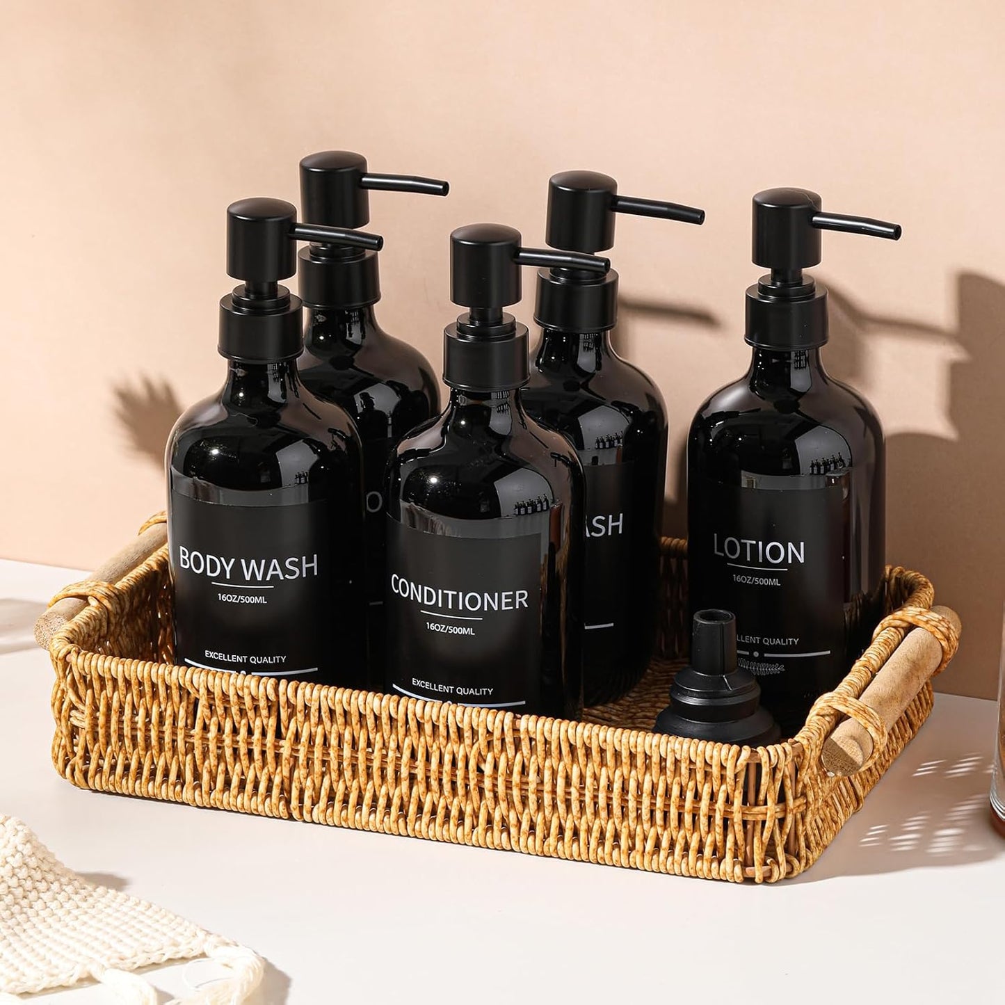 Shampoo and Conditioner Dispenser(5Pack)16.9oz Refillable Shampoo and Conditioner Bottles,Dispenser for Shower (Black)