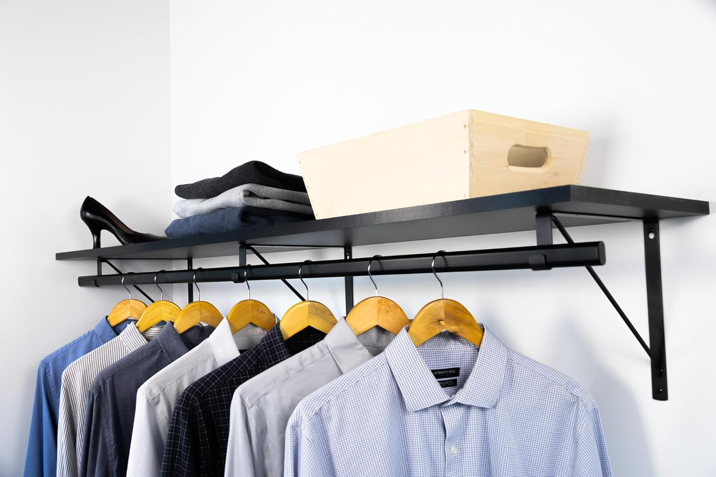 Custom Cut-to-Size Premium Wall-Mounted Shelf with Rod and Bracket Kit. 3/4" Thick Shelves, 14 inches deep. Customize The Length from 16" up to 72".