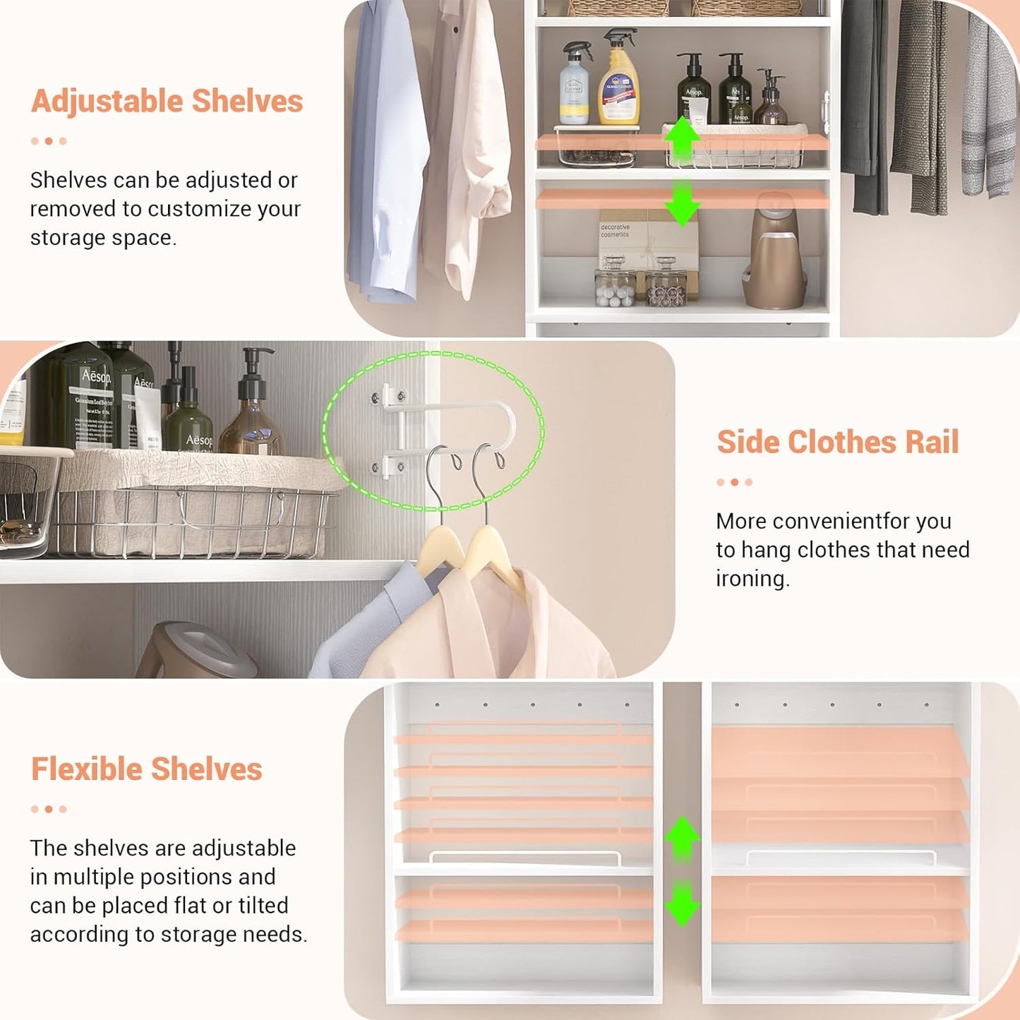 Unikito Over Washer and Dryer Storage Shelf, 8FT Wall Mounted Laundry Room Organizer, Space Saver Clothes Drying Rack with Hanger Rod, 6-Tier Heavy-Duty Closet System with Adjustable Shelves, White