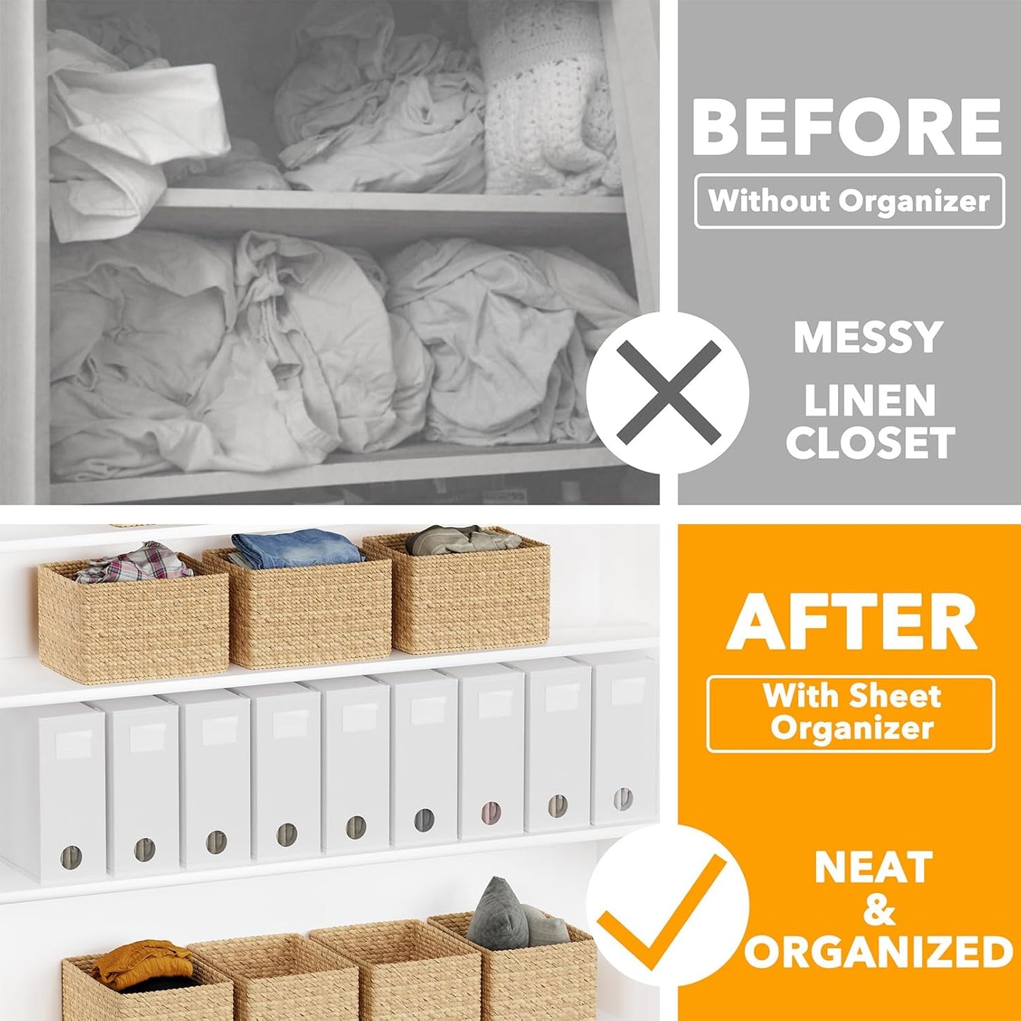 SpaceAid 9 Pack Bed Sheet Organizers and Storage, Foldable Sheet Organizer with Window for Linen Closet, Set Folder Keeper for Queen & King Size Bedding Storage (White)