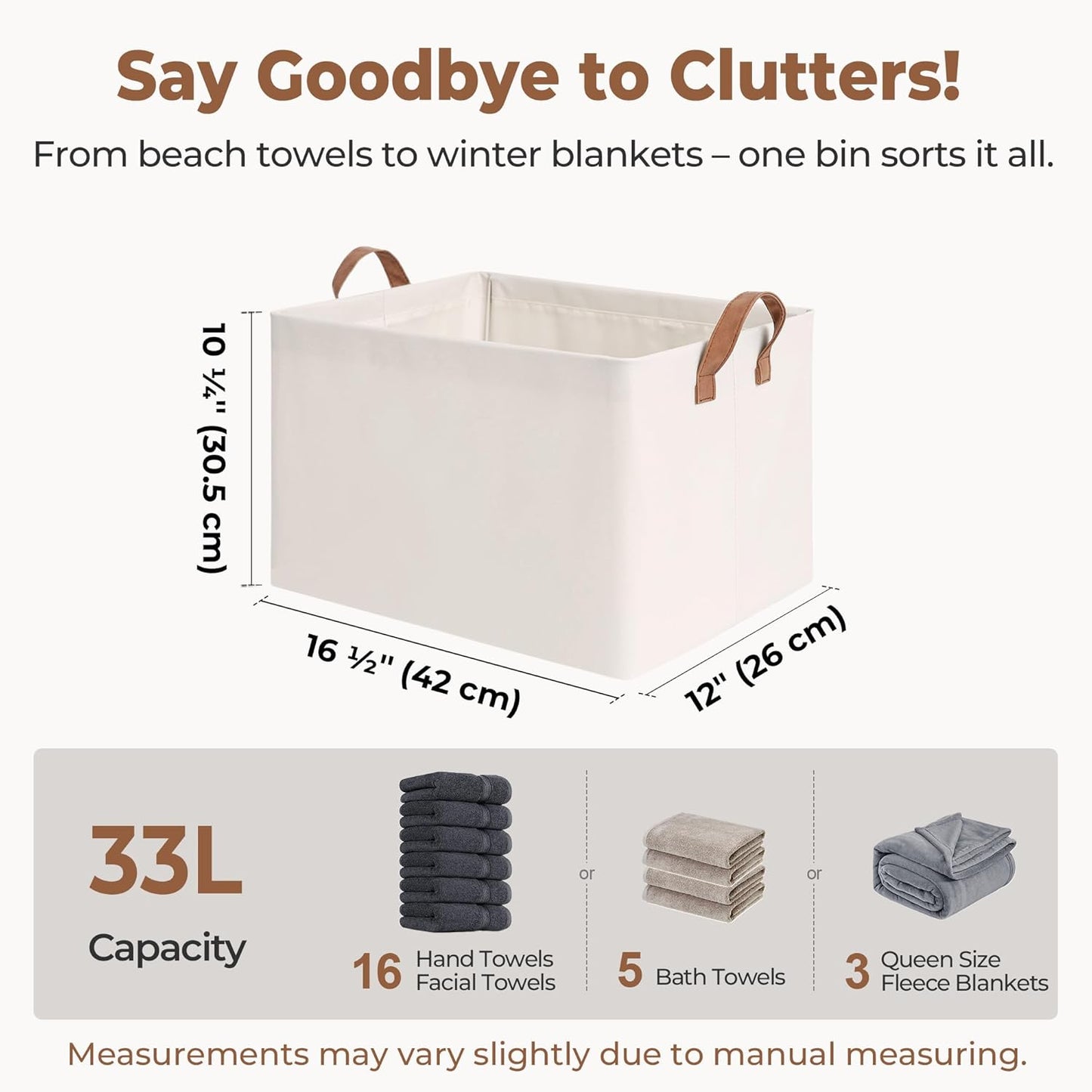 StorageWorks Fabric Storage Bins, Large Storage Baskets for Shelves, Closet Organizers and Storage Bins with Metal Frame, Handles, Natural Color, 2-Pack