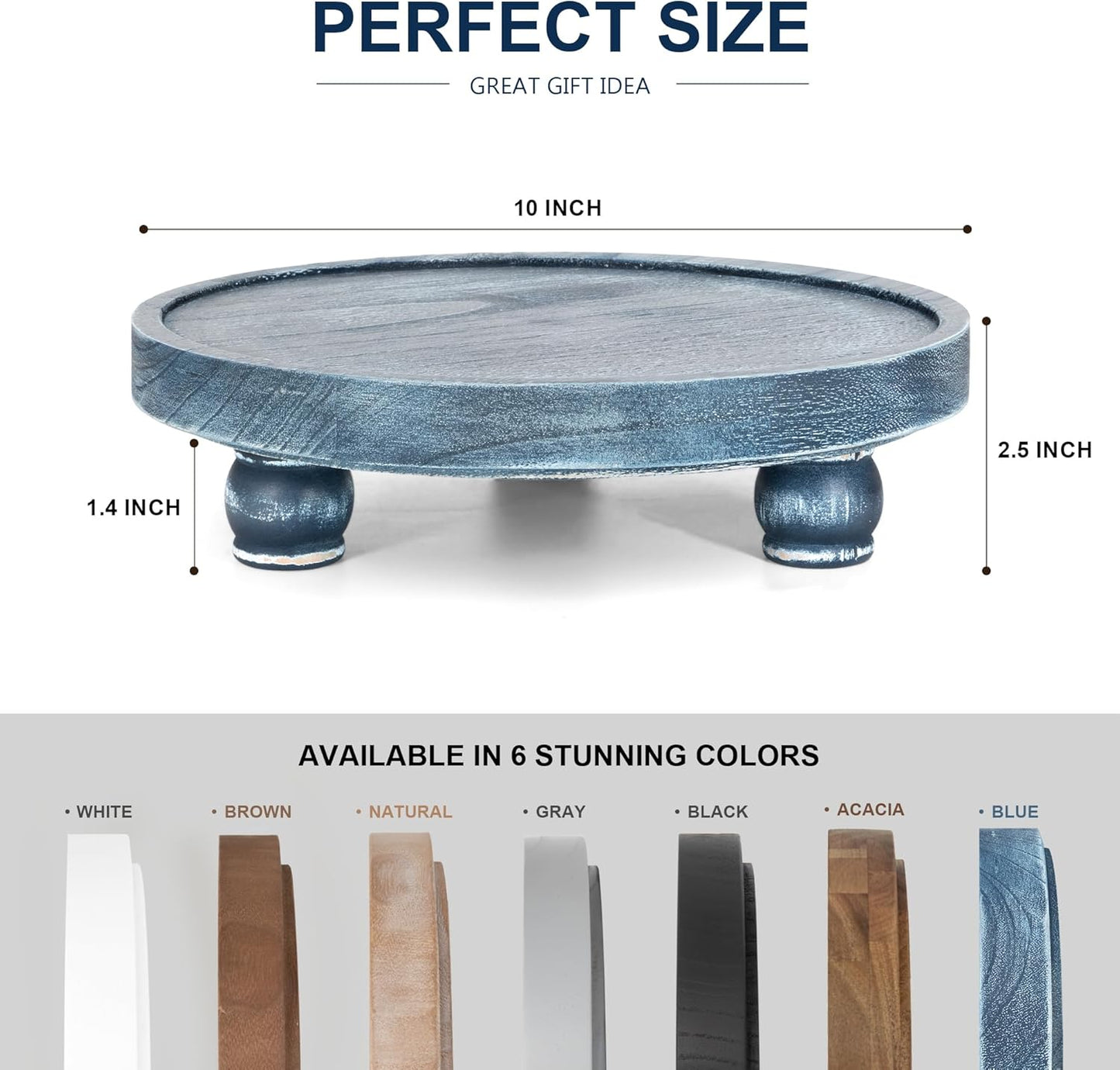 EOSAHR Decorative Display Risers for Living Room Decor - Farmhouse Wood Pedestal Stand for Kitchen Sink Organizer - Perfume Organizer for Bathroom Decor (Blue)