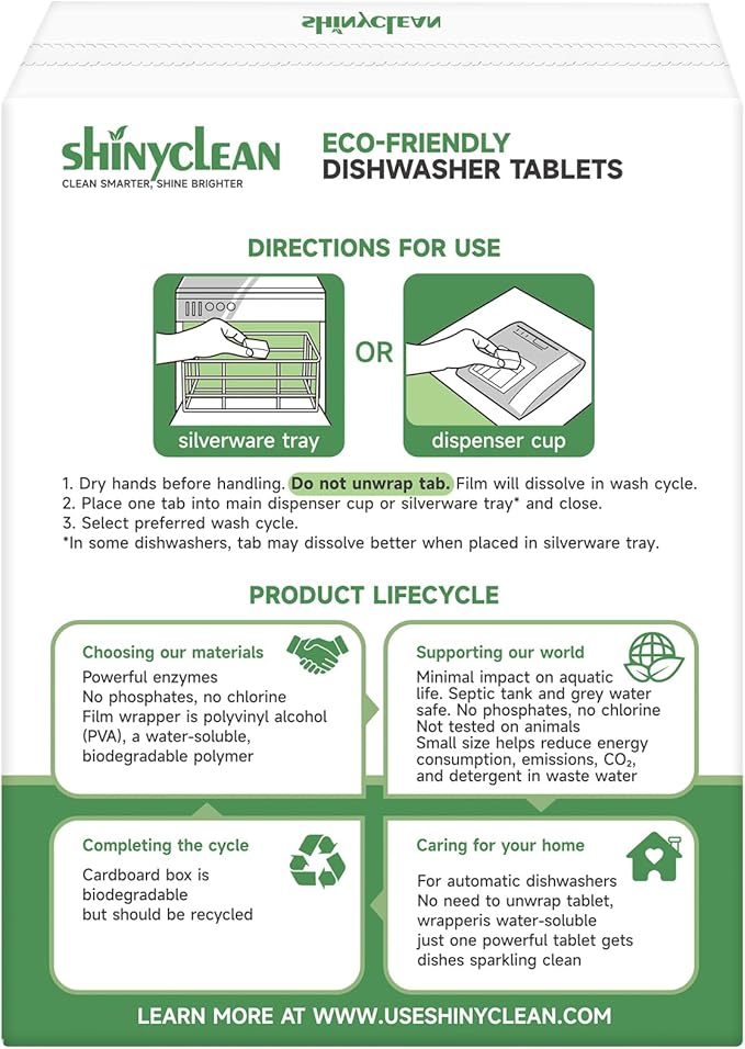 Dishwasher Detergent Tablets with Built-in Rinse Aid | All-in-1 Plant-Based Pods | Fragrance & Dye Free | Natural & Phosphate-Free | Biodegradable & No Unwrapping Needed | 62 Count