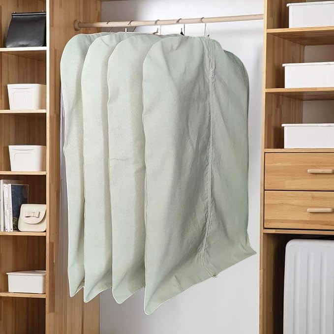 Premium 100% Cotton Garment Bags – 40" Off-White Canvas Suit Cover with YKK Zipper – Breathable, Dust-Proof Storage for Suits, Coats, Dresses, Jackets & Travel/Closet Use