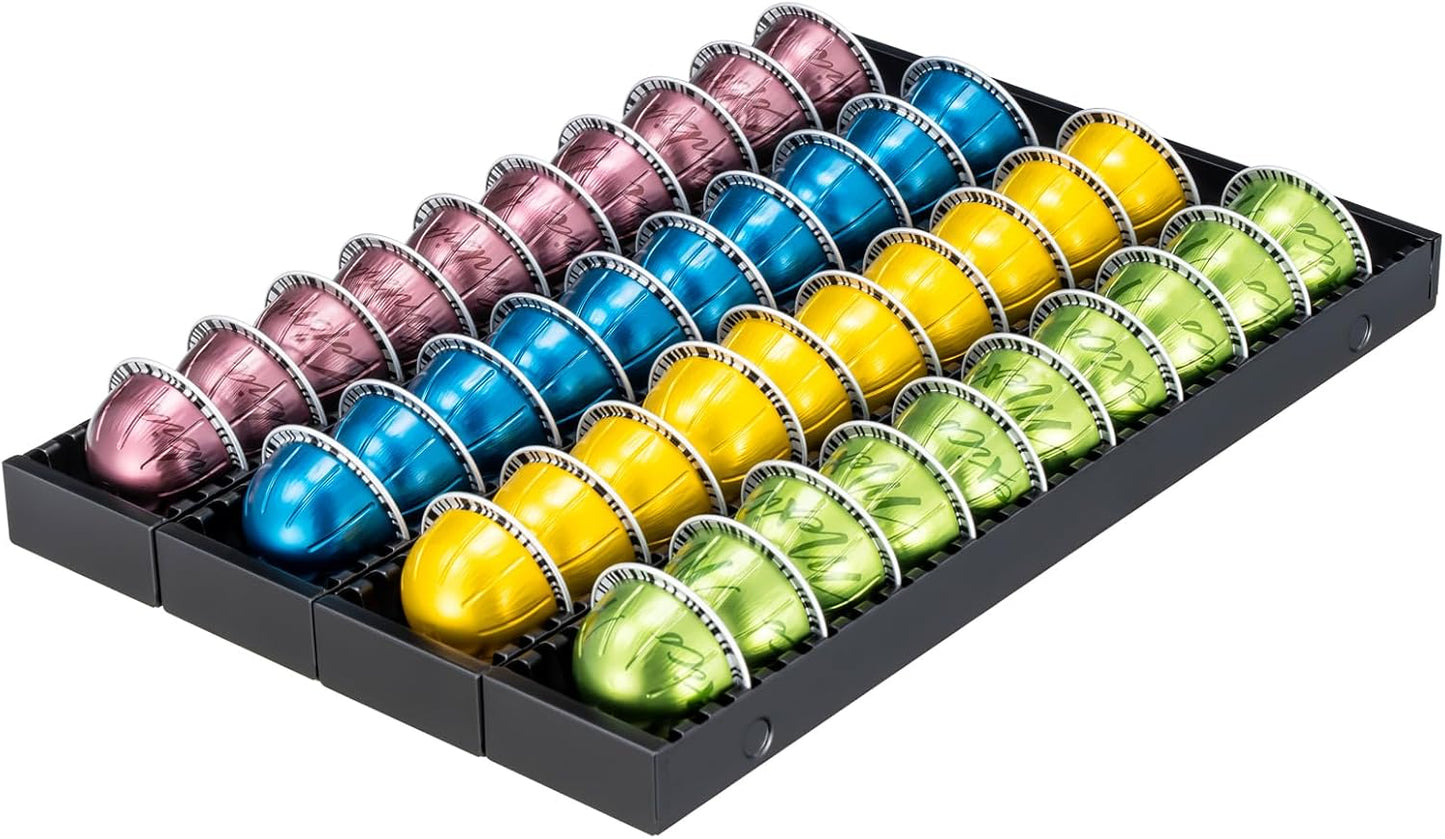 Rice rat Coffee Pod Holder Drawer Organizer Insert for Counter,Nespresso Pod Holder DIY Magnetic Connect Black Metal(4 Packs)