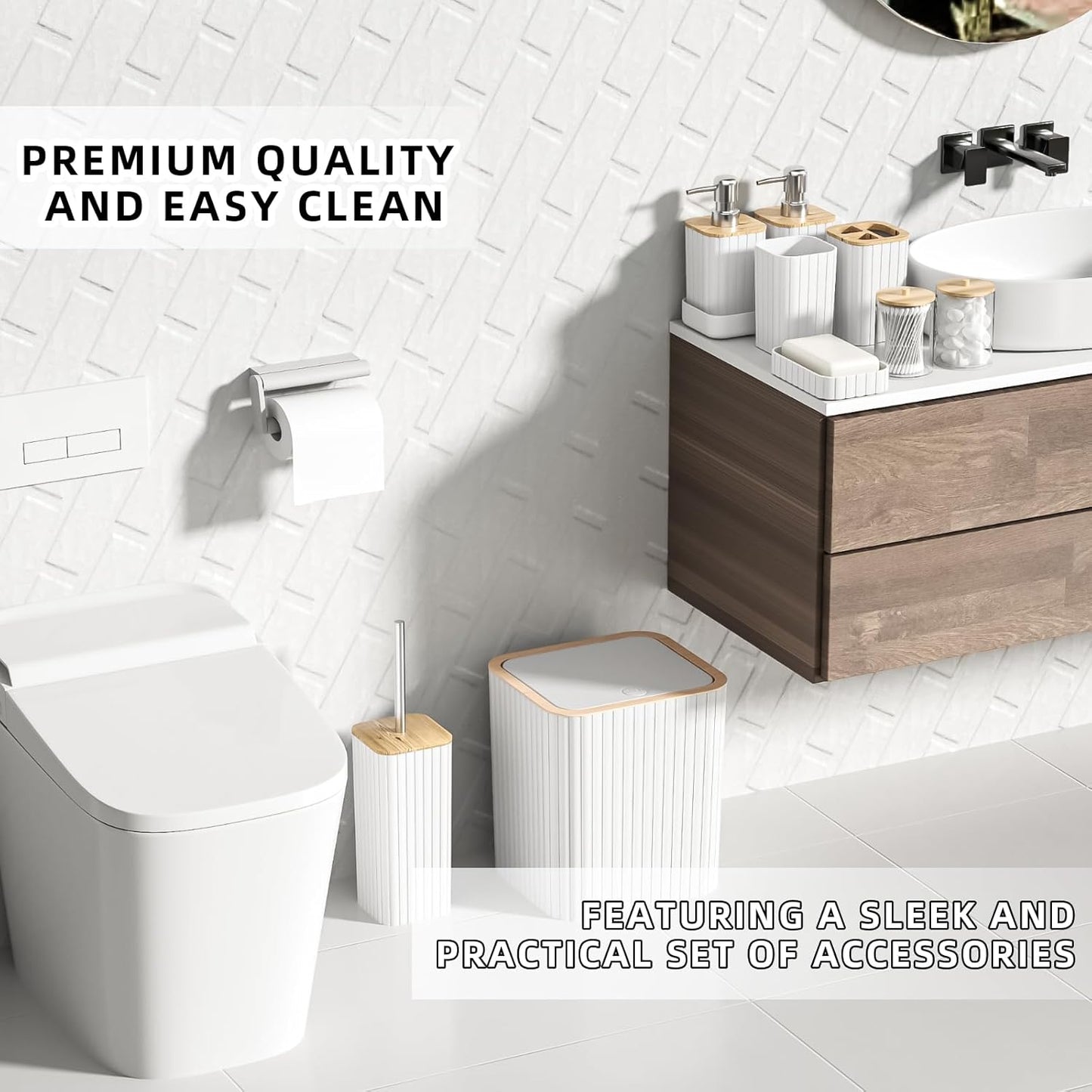 Bathroom Set - 25PC White Bathroom Set with Shower Curtain and Rugs, Bathroom Accessories Set, White Shower Curtain Set with Bathroom Trash Can