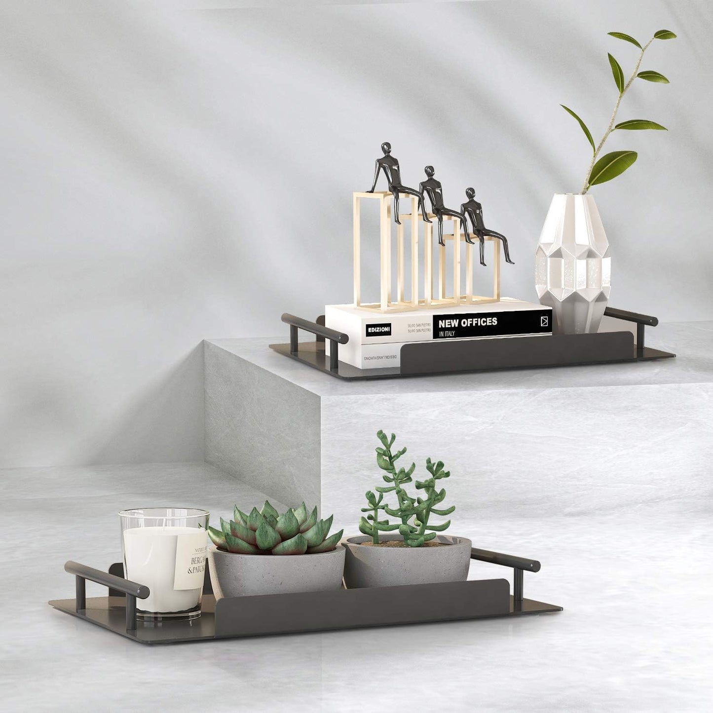 Bathroom Organizer Countertop,Counter Decorative Tray Cosmetic Organizer,Countertop Storage Shelf for Bathroom, Kitchen, Living Room, Bedroom, Dressing Table (2 Counts)