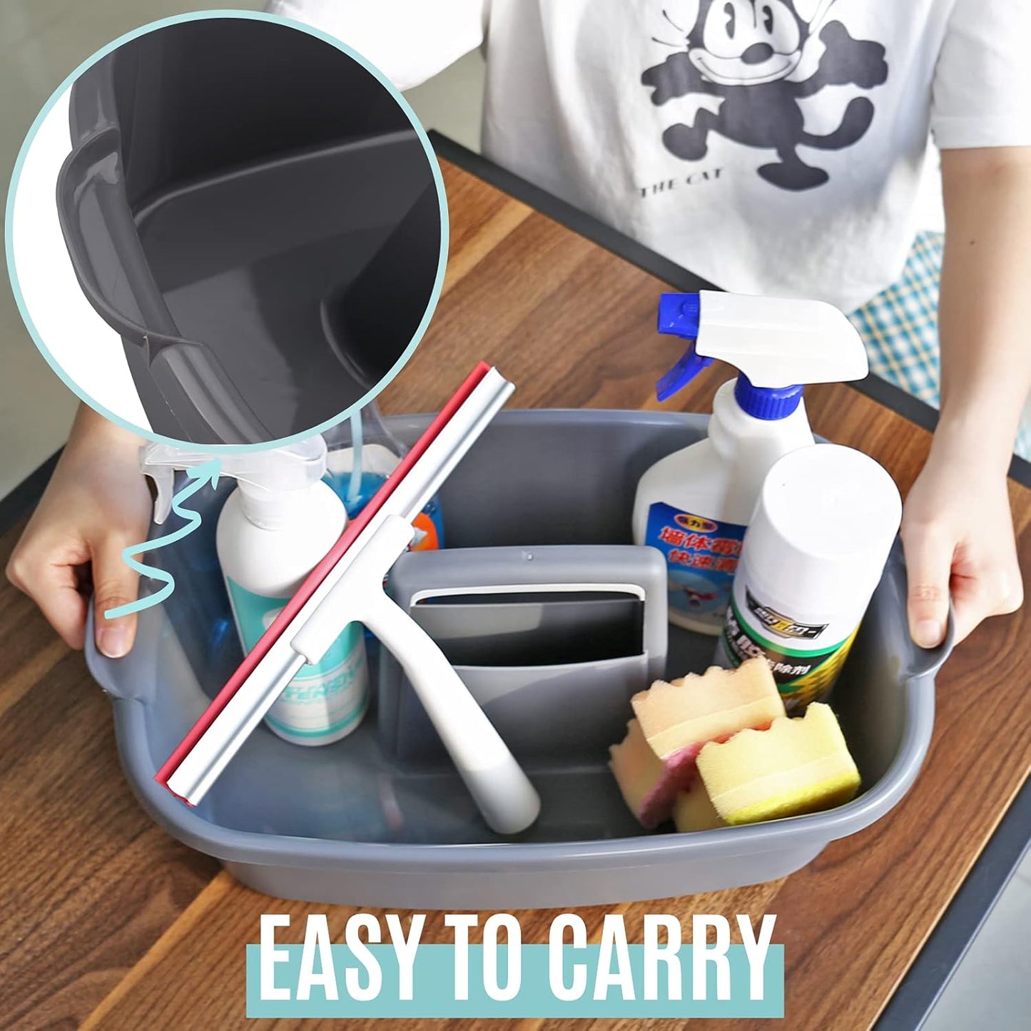 Cleaning Supplies Caddy, Household Tools Organizer with Handle, Large Plastic Bucket, Portable Shower Basket Tote, Gray