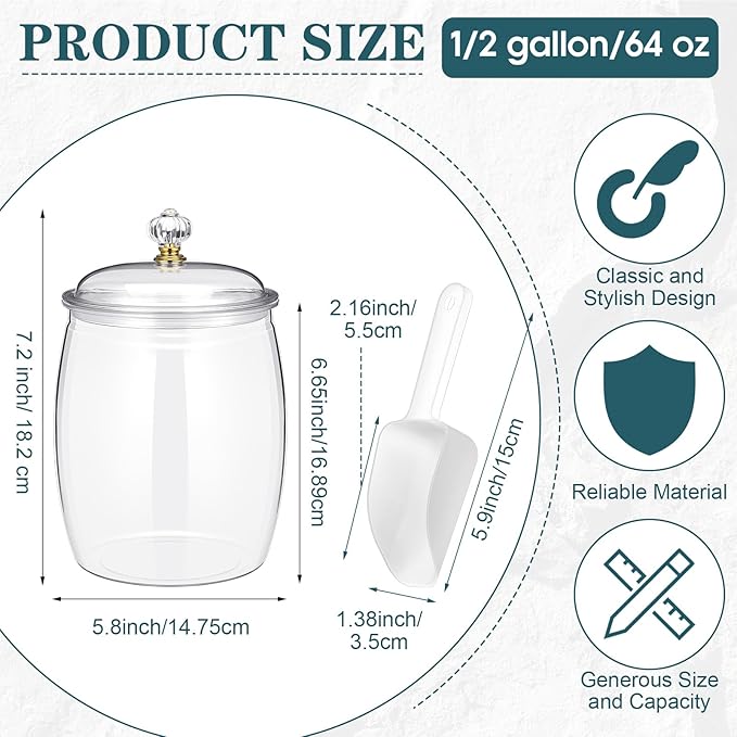 Nuogo 4 Pcs Plastic Candy and Cookie Jars with Lids Clear Cookie Container Candy Jars Large Airtight Apothecary Storage Organization for Wedding Home Kitchen Bar(64 oz)