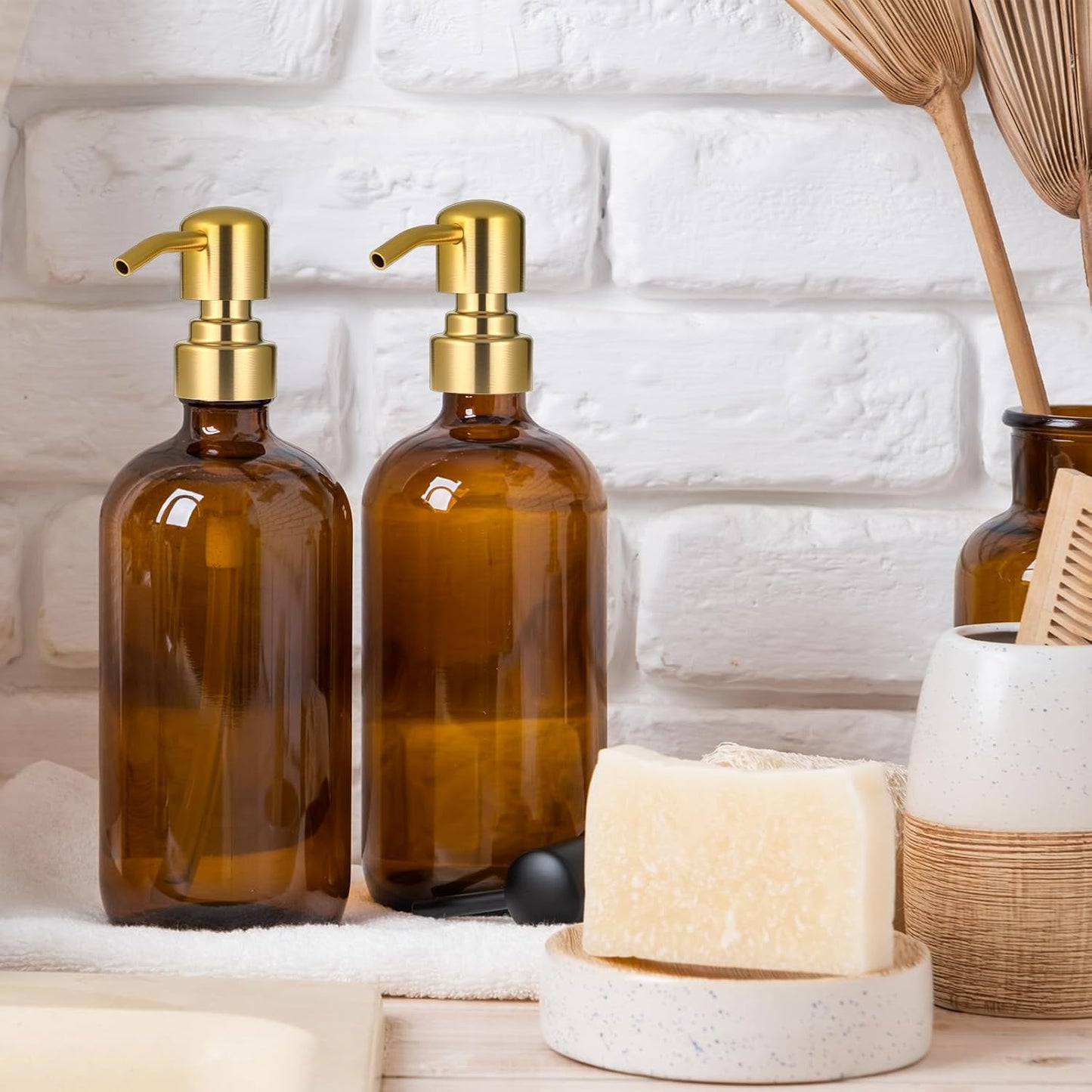 2 Pack Gold Soap Dispenser Pump Replacement, Stainless Steel Hand Liquid Soap Pump for Regular Mouth Bottles Standard 28/400 Neck Size for Hand Dish Soap Bottle and Lotion