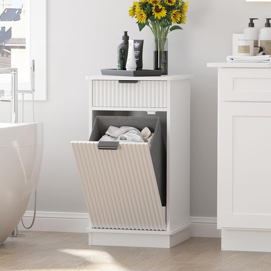 White Tilt Out Laundry Hamper Cabinet Hidden Laundry Hamper Cabinet with Drawers and Baskets for Bathroom Hamper with Storage for Kitchen Bedroom,16x16x30in