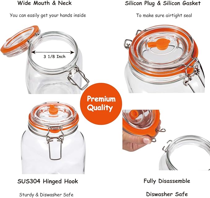 JILLMO Fermentation Jar, 1.5 Liter Glass Fermenting Jar with Fermenting Weights and Airlocks, Pack of 2