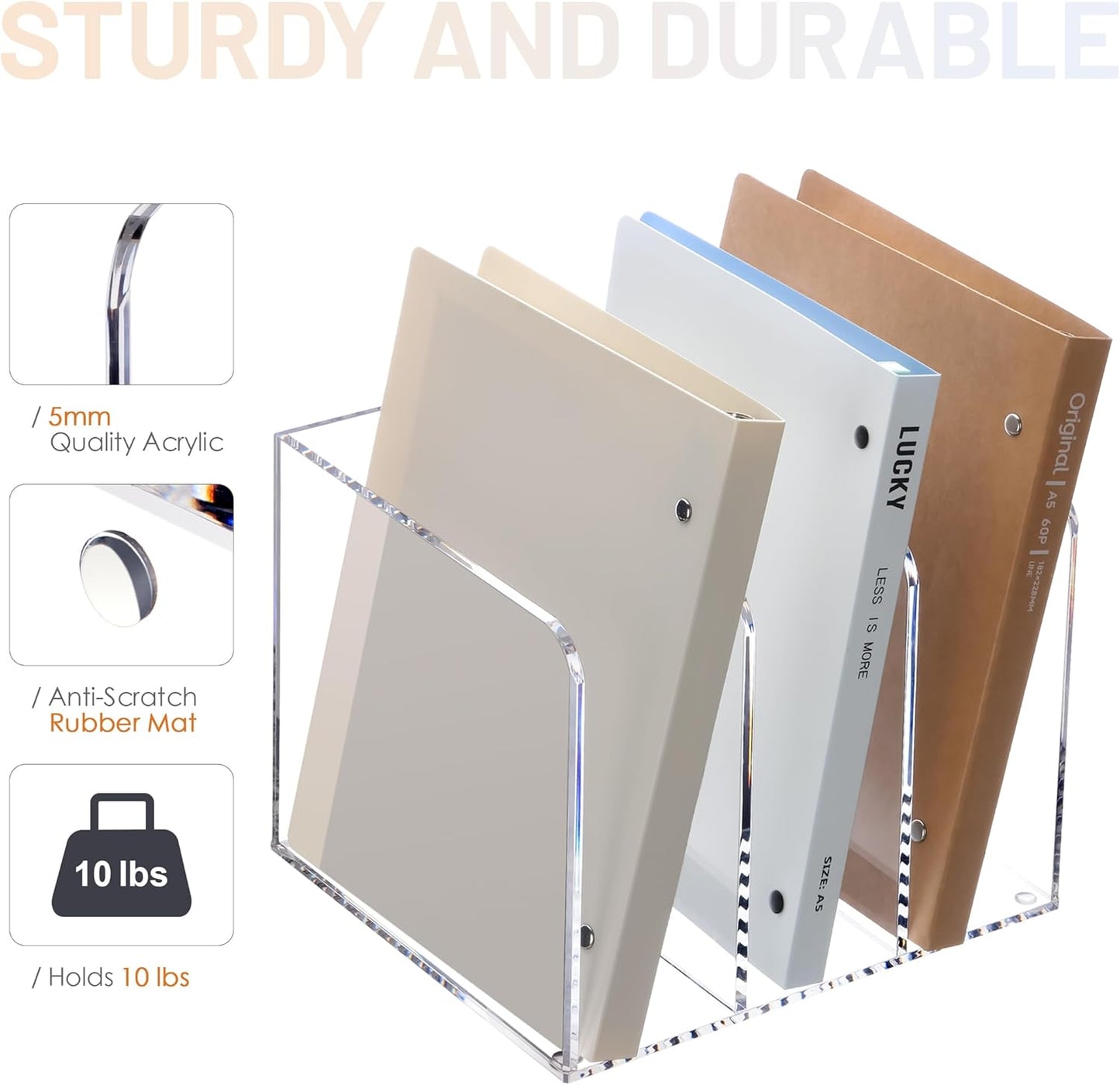 SANRUI Acrylic Magazine Holder Desk Organizer, Clear File Organizer with 3 Vertical Compartments, Magazine File Holder for Home Office, Classroom,B5 Size