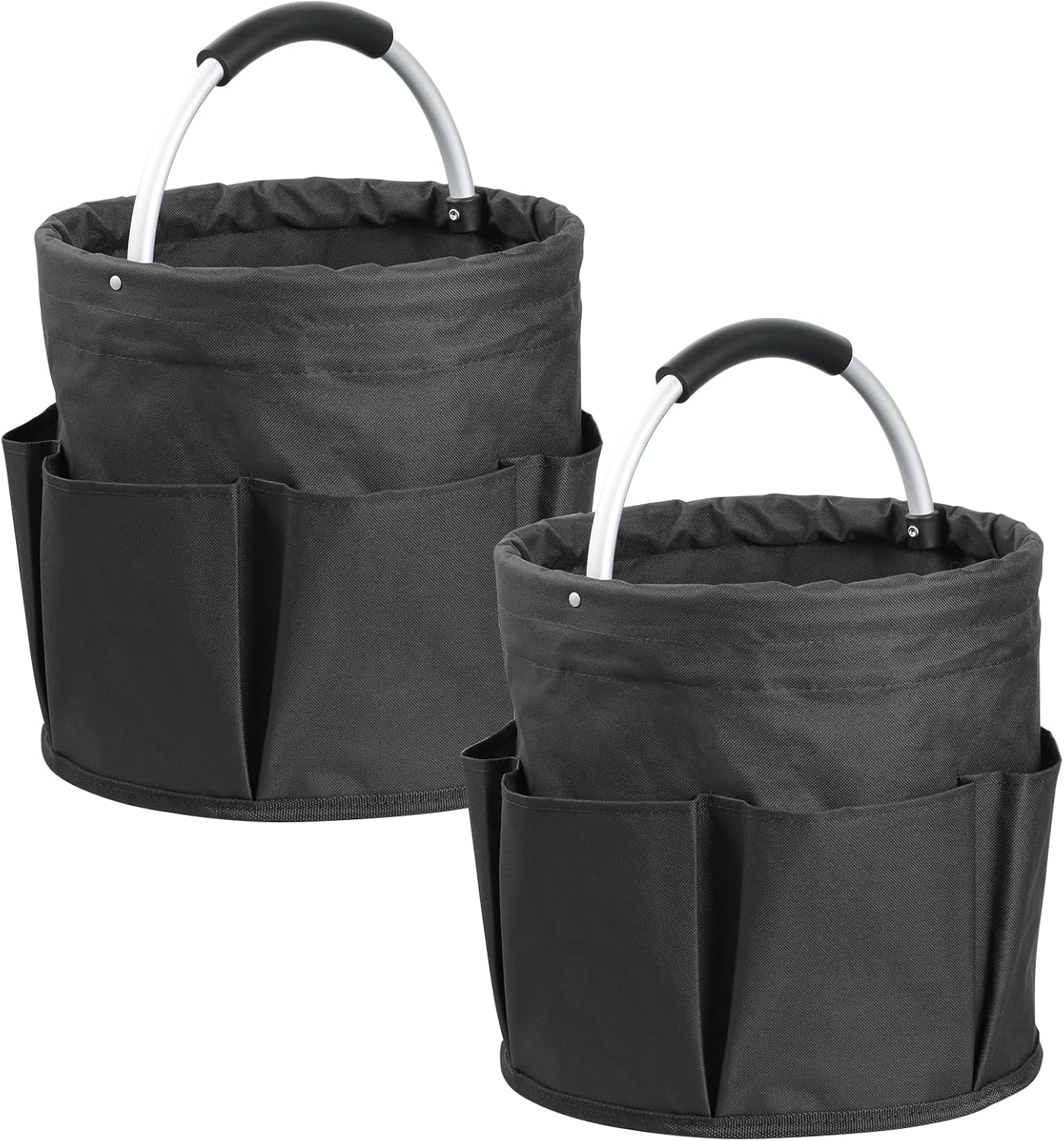 2Pcs Collapsible Cleaning Caddy with Handle, 17L Foldable Cleaning Supply Caddy, Bucket Tool Organizer in 600D Oxford Fabric, Multifunctional Storage Basket for Cleaning, Traveling, Black