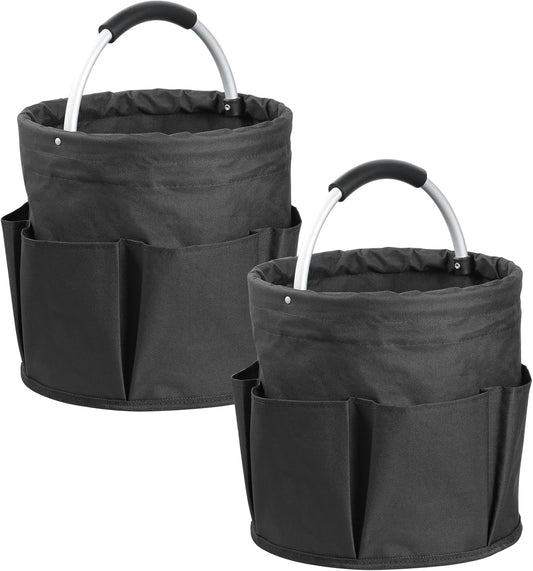 2Pcs Collapsible Cleaning Caddy with Handle, 17L Foldable Cleaning Supply Caddy, Bucket Tool Organizer in 600D Oxford Fabric, Multifunctional Storage Basket for Cleaning, Traveling, Black