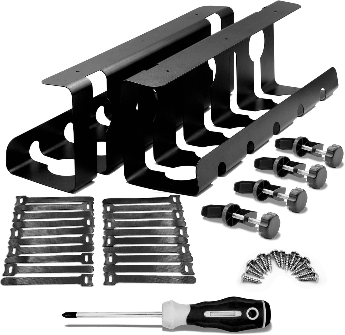 2Pcs 15.75 Inch Super Sturdy Gaming Cable Management Standing Desk wire organizer Large cord basket Under desk rack Mount With Clamps & Screws power strip holder chord organization j channel No Damage