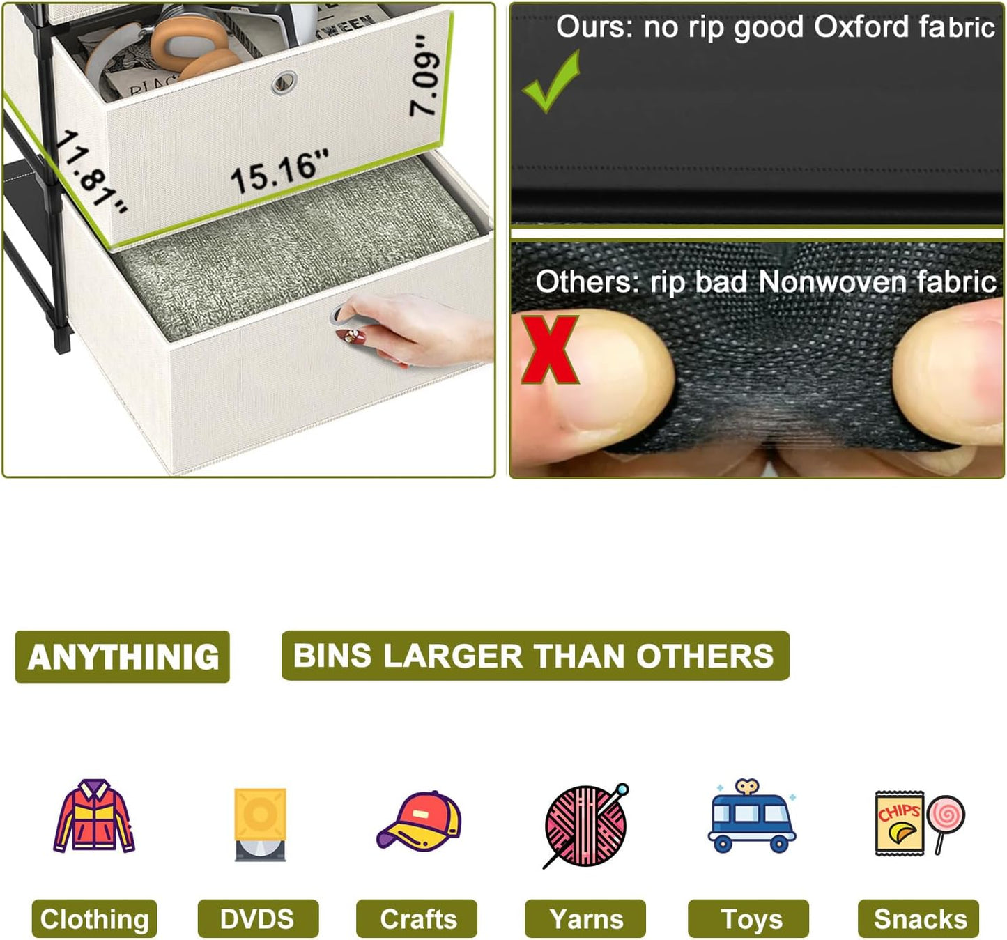 Fabric Storage Drawers Dresser and Chest of Drawers, Small Dresser with Drawers Unit, Sturdy Fabric Storage Bin Organizer for Closet