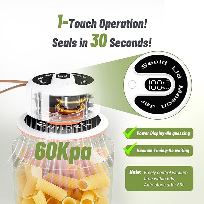 INKBIRD 2025 Upgrade 3-in-1 Electric Mason Jar Vacuum Sealer Kit for Wide/Regular Mouth Canning Jars & Bags, Wireless Portable & Automatic Jar Sealer with Reusable Mason Jar Lids*4, 100 Cycles, Gift