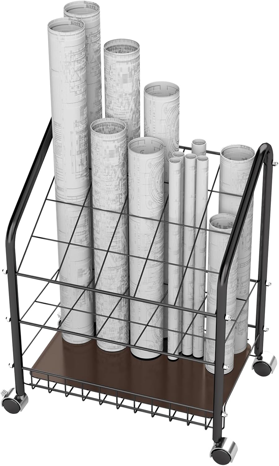 20 Slots Blueprint Holder, Double Layer Blueprint Storage with Sturdy PC Base Plate and 2 Brake Wheels for Office Organization, Storage Rack Rolling Cart, Construction Paper Organizer