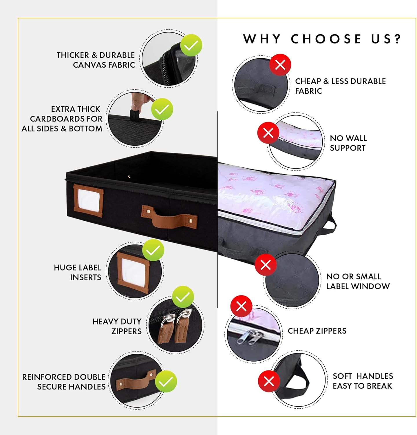 HOMELUX THEORY 2pc Under Bed Storage Containers, Bedroom Under the Bed Drawer Storage Organizer with Bins and Lids, Large Underbed Clothes Storage Box Ideal for Blanket, Fabric, & Shoes (Black)