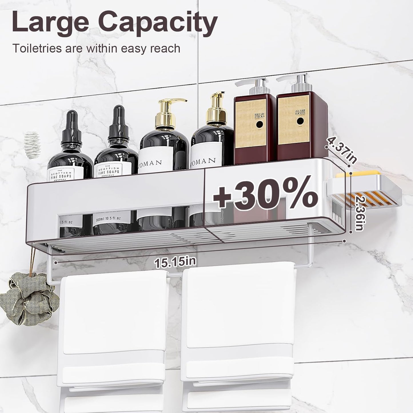 Large Shower Caddy, 4 Pack Adhesive Shower Organizer, 15.15in Large Capacity Bathroom Shelves, No Drilling for Bathroom Organizers and Storage & Home Decor & Kitchen (slive)