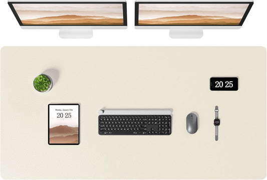 Aothia Leather Desk Pad Protector, Office Desk Mat, Large Mouse Pad, Laptop Desk Pad, Non-Slip PU Leather Desk Blotter, Waterproof Desk Writing Pad for Office and Home (Beige, 47" x 24")