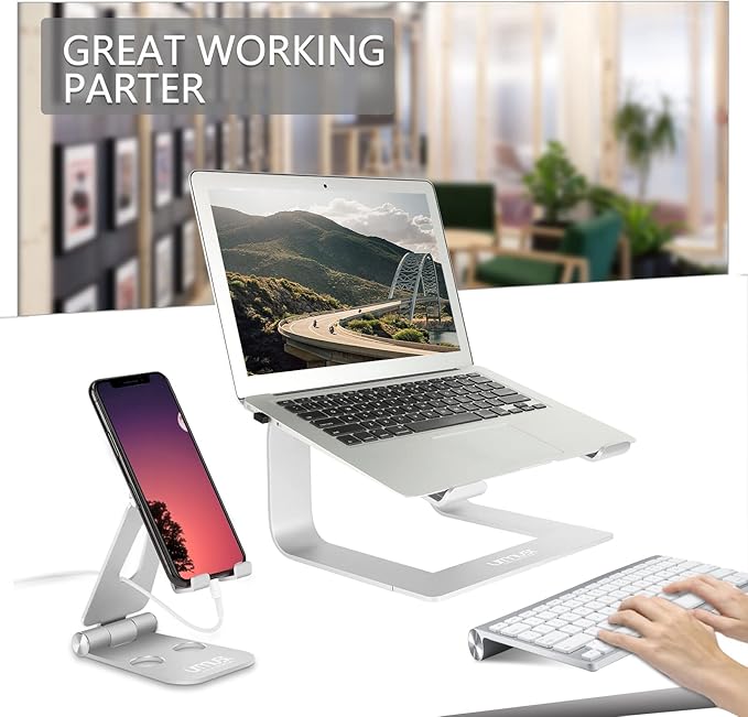 Urmust Laptop Stand for Desk - Ergonomic Computer Stand Riser Holder for MacBook Air Pro, Dell, HP, Lenovo, Samsung, Alienware Laptops 11-15.6" (Silver, Up to 15.6" Laptop)