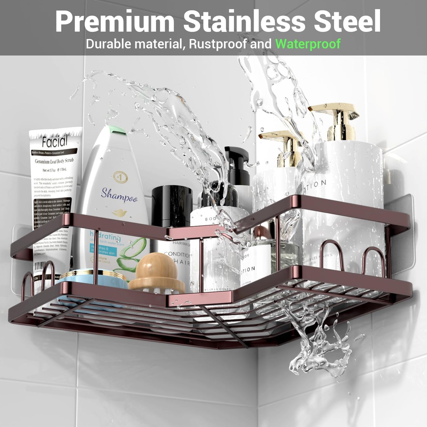 Corner Shower Caddy Organizer Shelf: Adhesive No Drilling Shower Rack Bathtub Shelves - 3Pack Rustproof Bathroom Shower Shelf