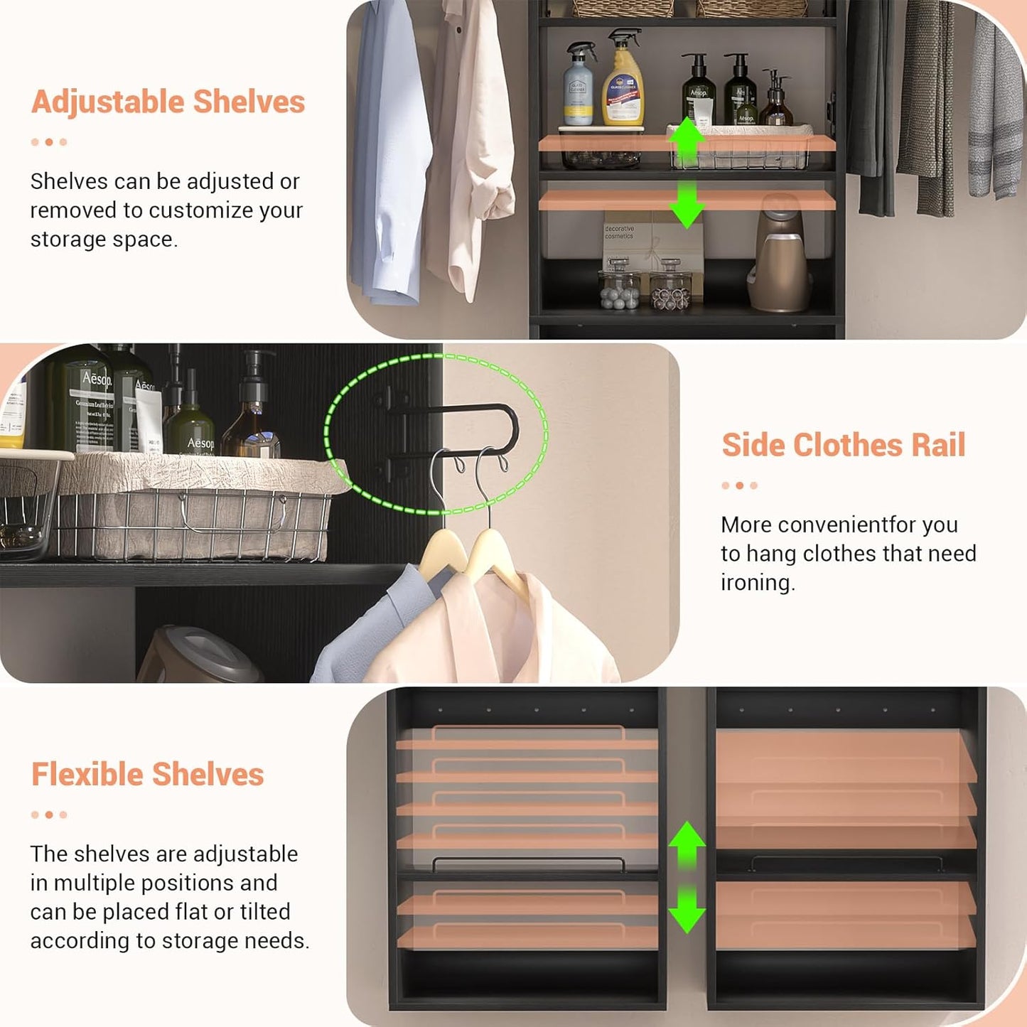 Unikito Over Washer and Dryer Storage Shelf, 8FT Wall Mounted Laundry Room Organizer, Space Saver Clothes Drying Rack with Hanger Rod, 6-Tier Heavy-Duty Closet System with Adjustable Shelves, Black