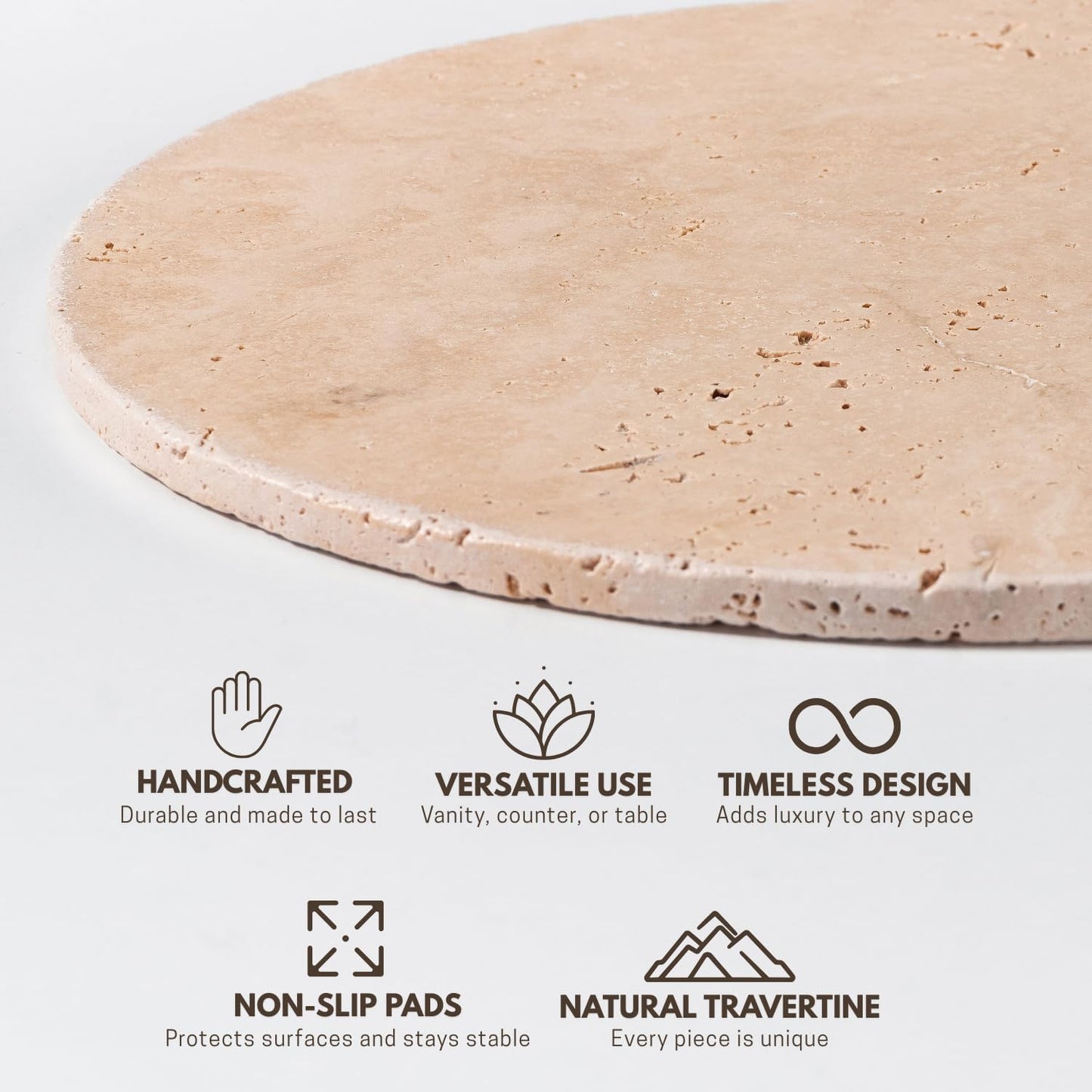 Handcrafted Travertine Tray – Bathroom Counter Organizer, Jewelry Tray, Perfume Organizer & Decorative Tray for Vanity Accessories, Coffee Table Decor & Bathroom Countertop,Stone Tray (Round, Natural)