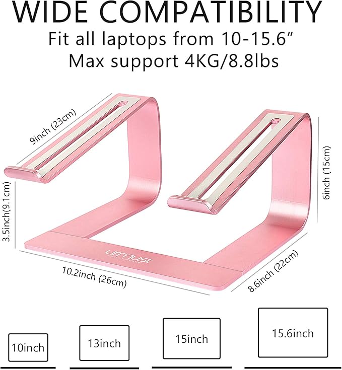 Urmust Laptop Stand for Desk - Ergonomic Computer Stand Riser Holder for MacBook Air Pro, Dell, HP, Lenovo, Samsung, Alienware Laptops 11-15.6" (Pink, Up to 15.6" Laptop)