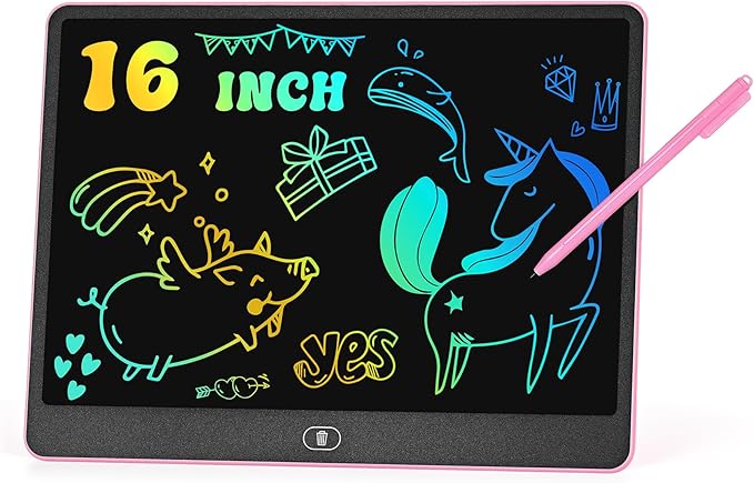 LCD Writing Tablet Doodle Board, 16 inch Colorful Drawing Tablet Writing Pad for Kids, Electronic Erasable Learning Educational Girls Gifts Toys for 3 4 5 6 7 Year Old Girls Boys
