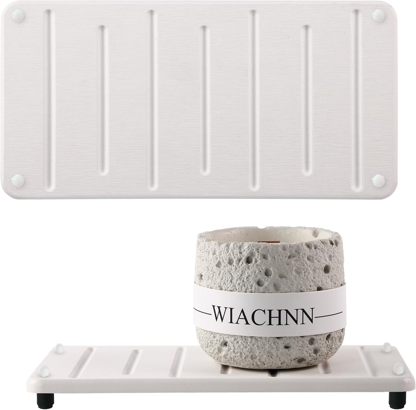 2PCS Water Absorbing Stone Drying Mat for Bathroom Sink & Kitchen Counter Organizer, Instant Dry Soap Dispenser Sponge Holder, Sink Caddy, Vanity Tray (8.66"x4.33"-White)