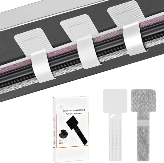 Desk Cable Management, Wire Organizers for Cords - Grey and White 48 PCS Sticky Back Self Adhesive Cable Ties, Hook and Loop Straps for Home or Office Use