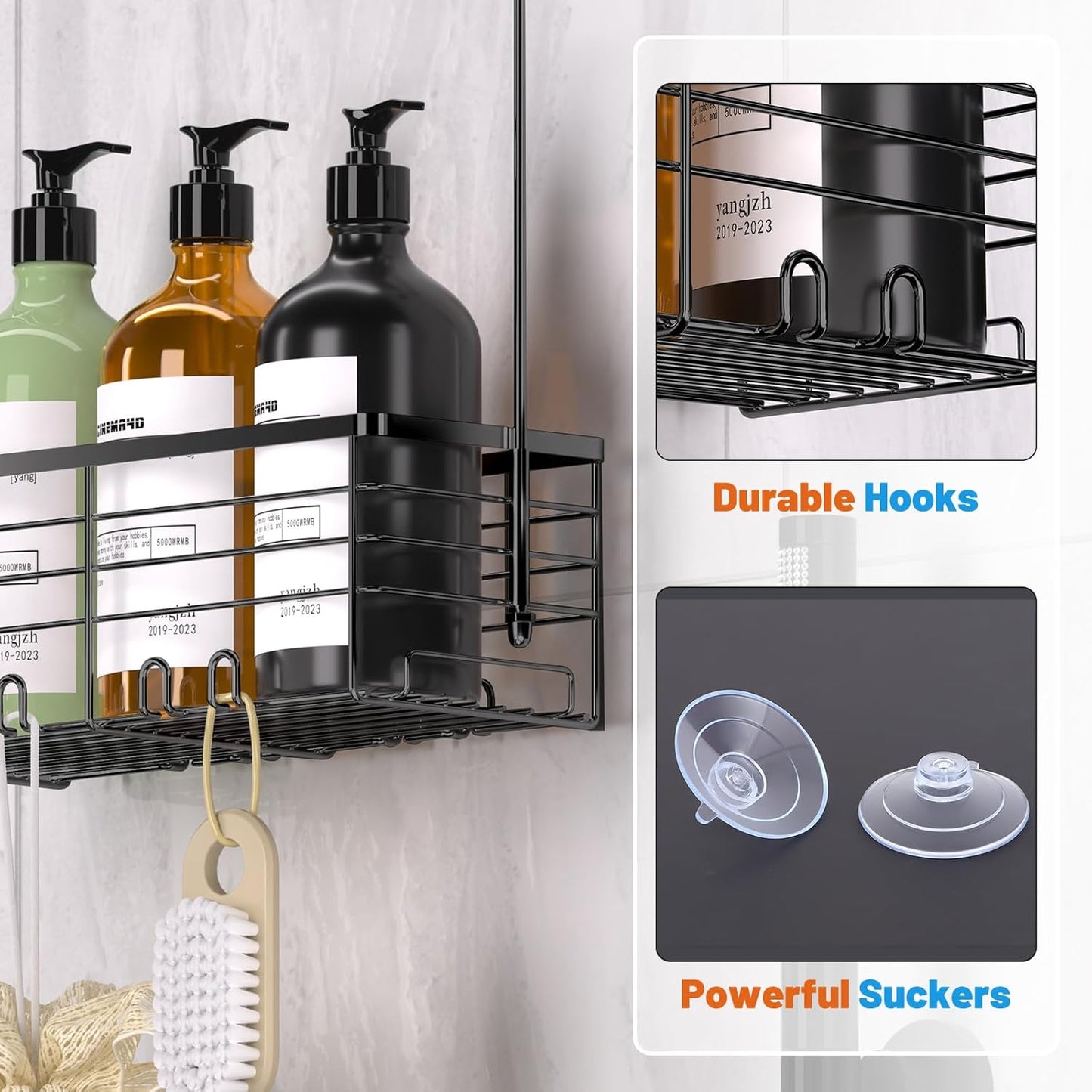 YUOROS Hanging Shower Caddy, Over the Door Shower Organizer Rack 304 Stainless Steel Rustproof (Black)