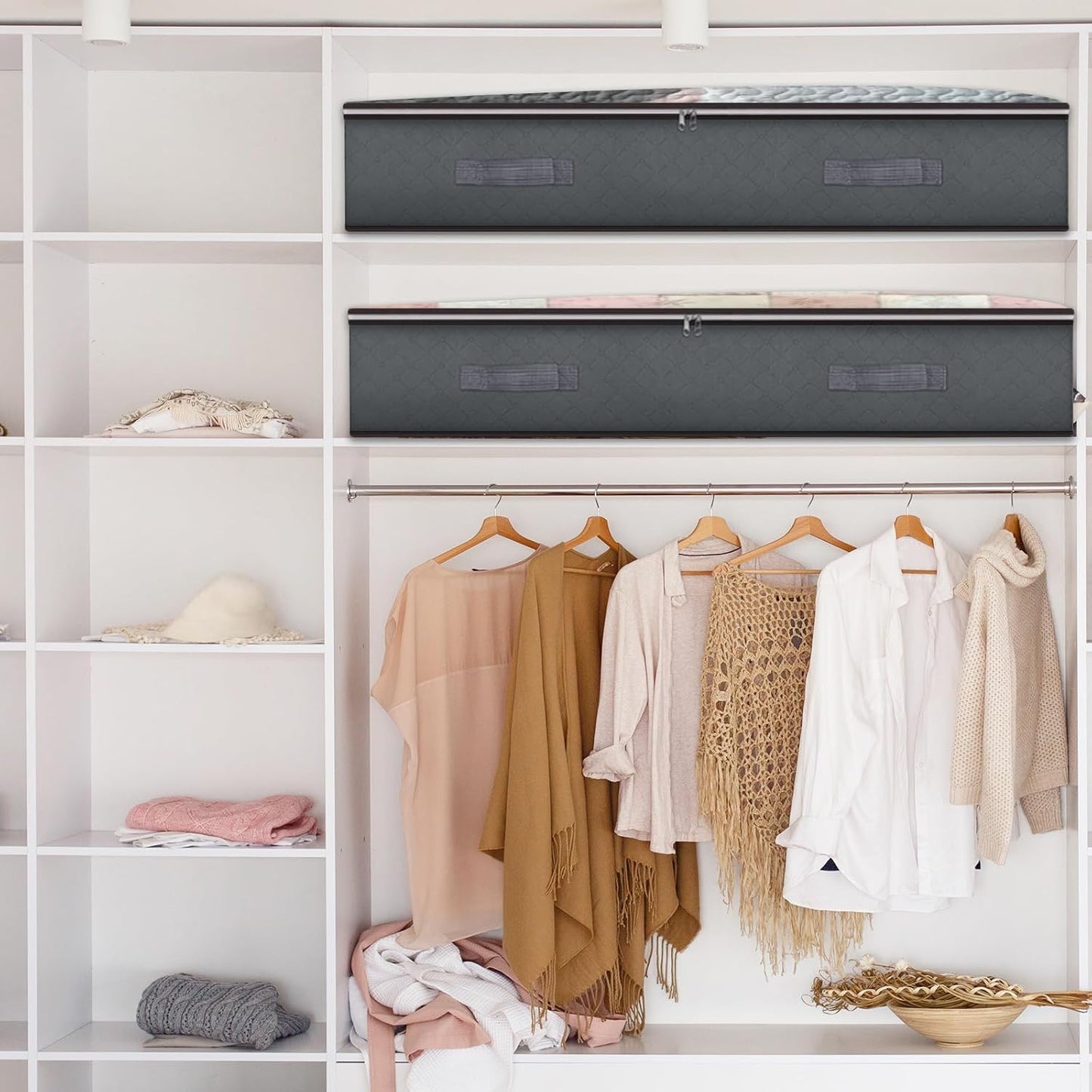 2 Pack Under Bed Storage, 90L Collapsible Closet Containers Organizers and Under Bed Storage Bins, Underbed Storage Bags for Wrapping Paper, Blanket, Towels, Clothes, Comforter, Sweaters, Linen Sheets