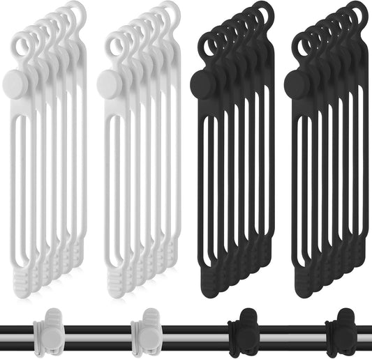 Nuanchu 40 Pcs Silicone Cable Ties Reusable Holder Adjustable Straps Multipurpose Charging Cable Organizer for Fastening Charging Cords Wires(4.17 Inch,Black, White)