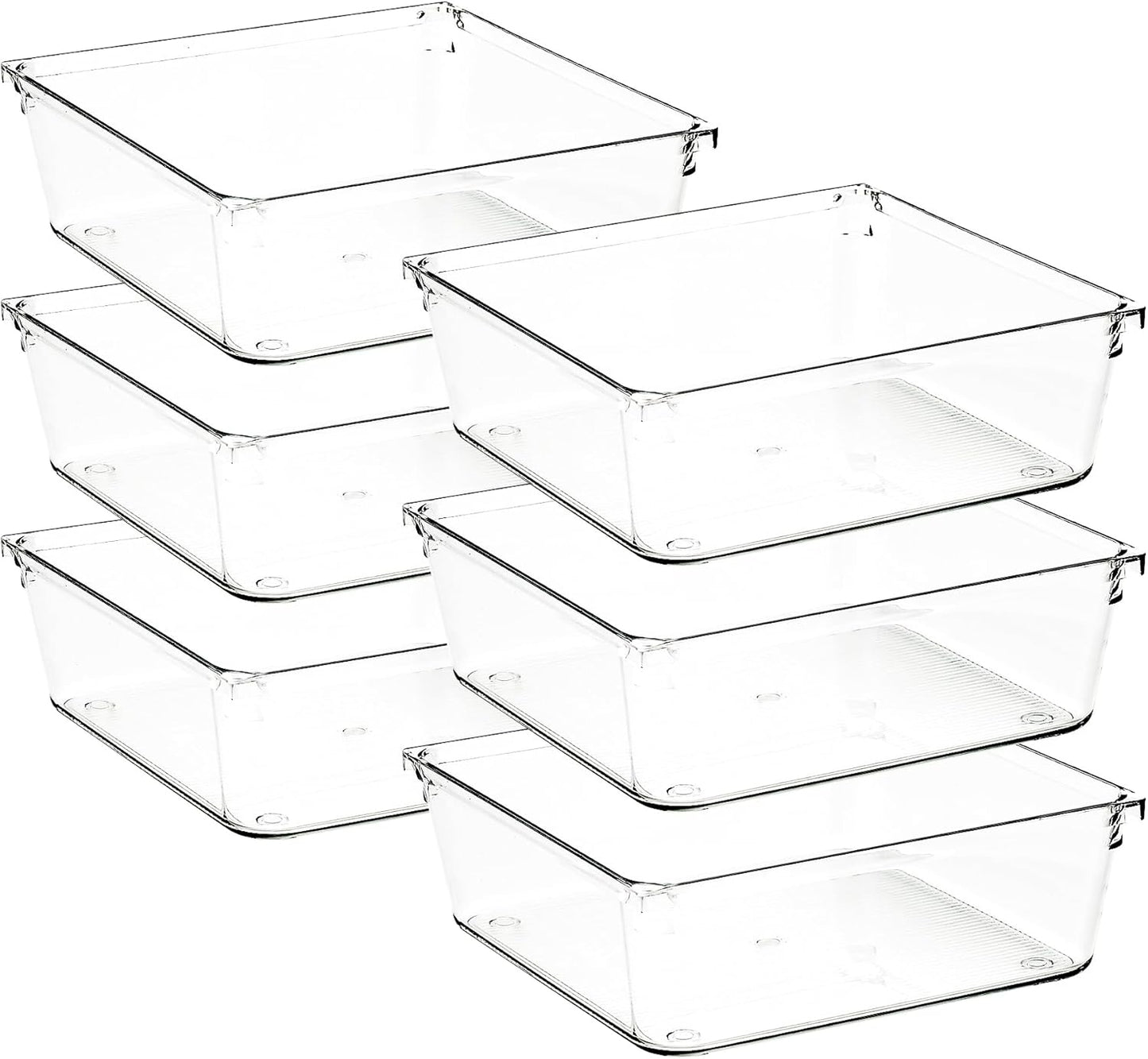 6 Pack Drawer Organizer - 6" X 6" Clear Acrylic Storage Bins with Non-Slip Pads, Versatile Desk Tray for Makeup, Jewelry, Kitchen, Bathroom, and Office Organization