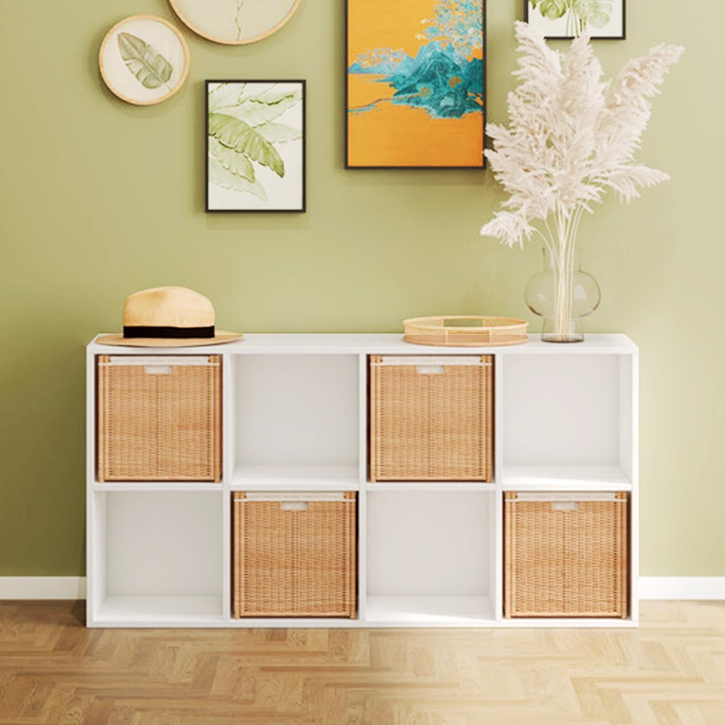 Wooden 8 Cube Storage Organizer with Closed Back Panel,White Cube Shelf Cubby Storage Organizer with Compartments for Living,Bookshelf,Storage Organizers Easy to Install (White, 8 Cube-13in)