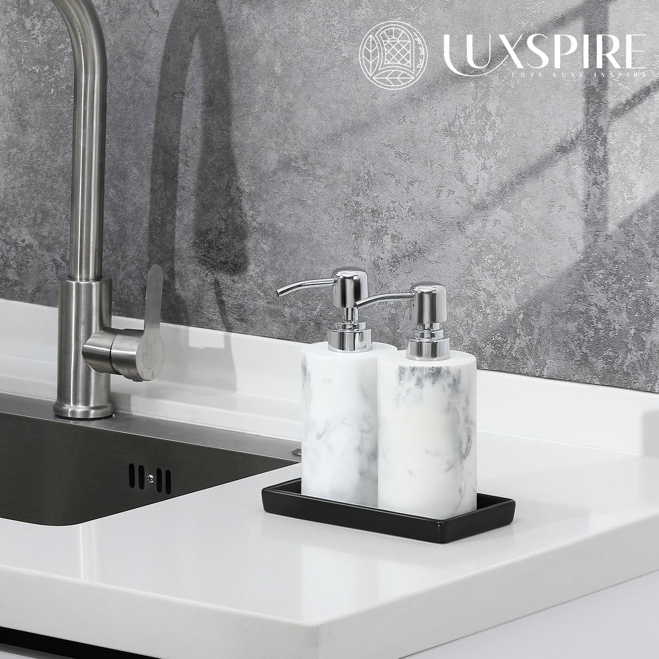 Luxspire Bathroom Vanity Tray, Mini Soap Dispenser, Small Ceramic Perfume and Jewelry Dish, Trinket Holder, Rectangle Candle Tray, Bath Organizer Kitchen Sink Narrow Soap Dish, Black