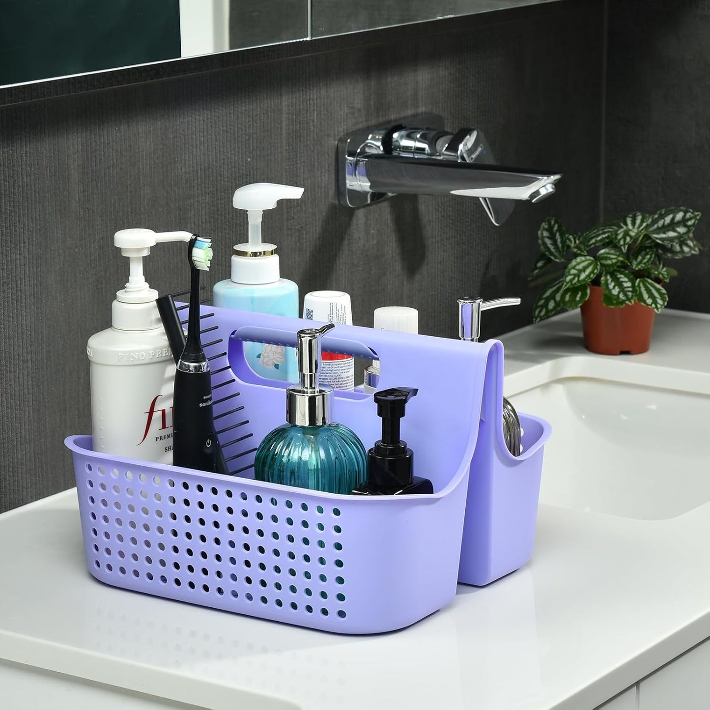 ALINK Portable Plastic Shower Caddy Basket, Large Cleaning Supply Caddy Organizer Storage Tote with Handle for Bathroom, College, Self, Cabinet, Dorm Room Essentials - Purple