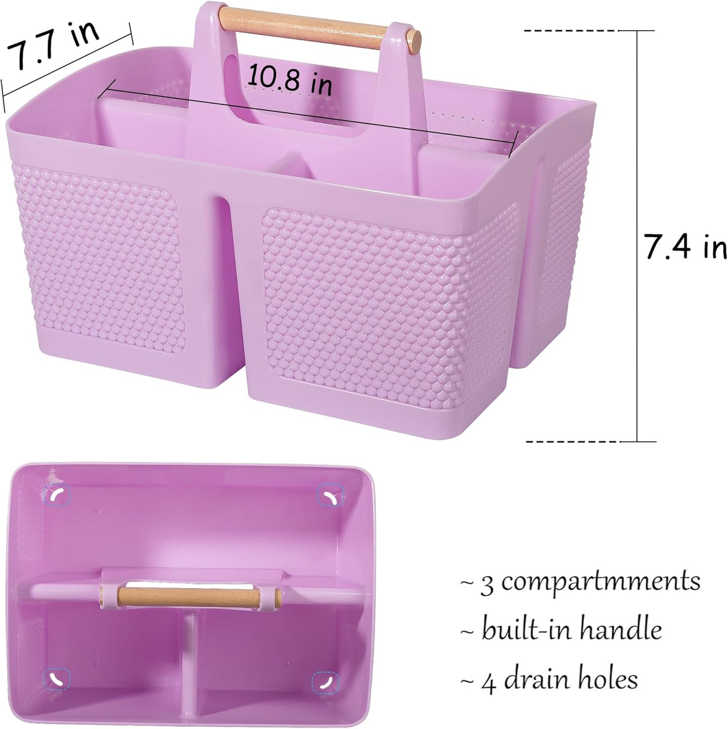 rejomiik Portable Shower Caddy Basket Plastic Cleaning Caddy Organizer Storage Tote with Handle for Bathroom, College, Dorm Room Essentials, Light Purple