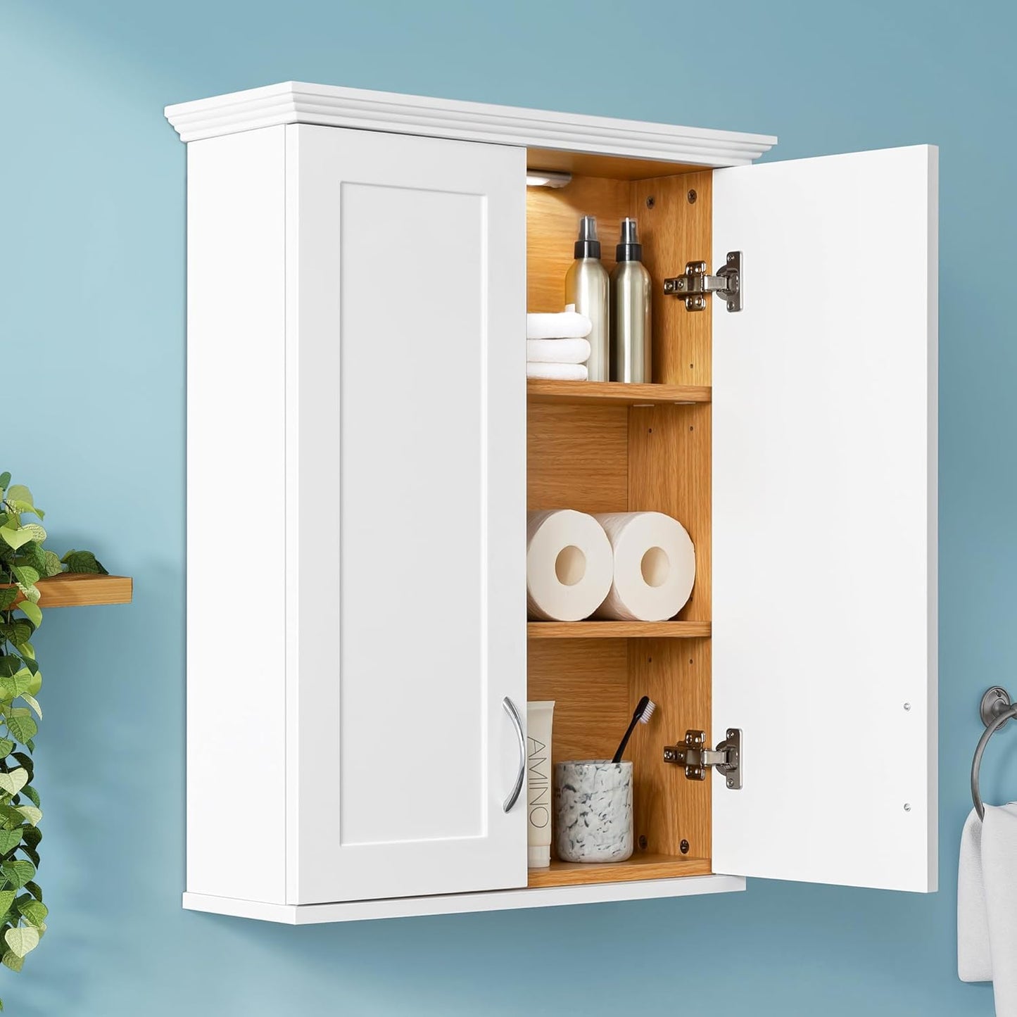 Medicine Cabinet -Bathroom Cabinet Wall Mount with DIY Lighting Unique Top and Dual-Tone Design, Over The Toilet Saver Storage Cabinets