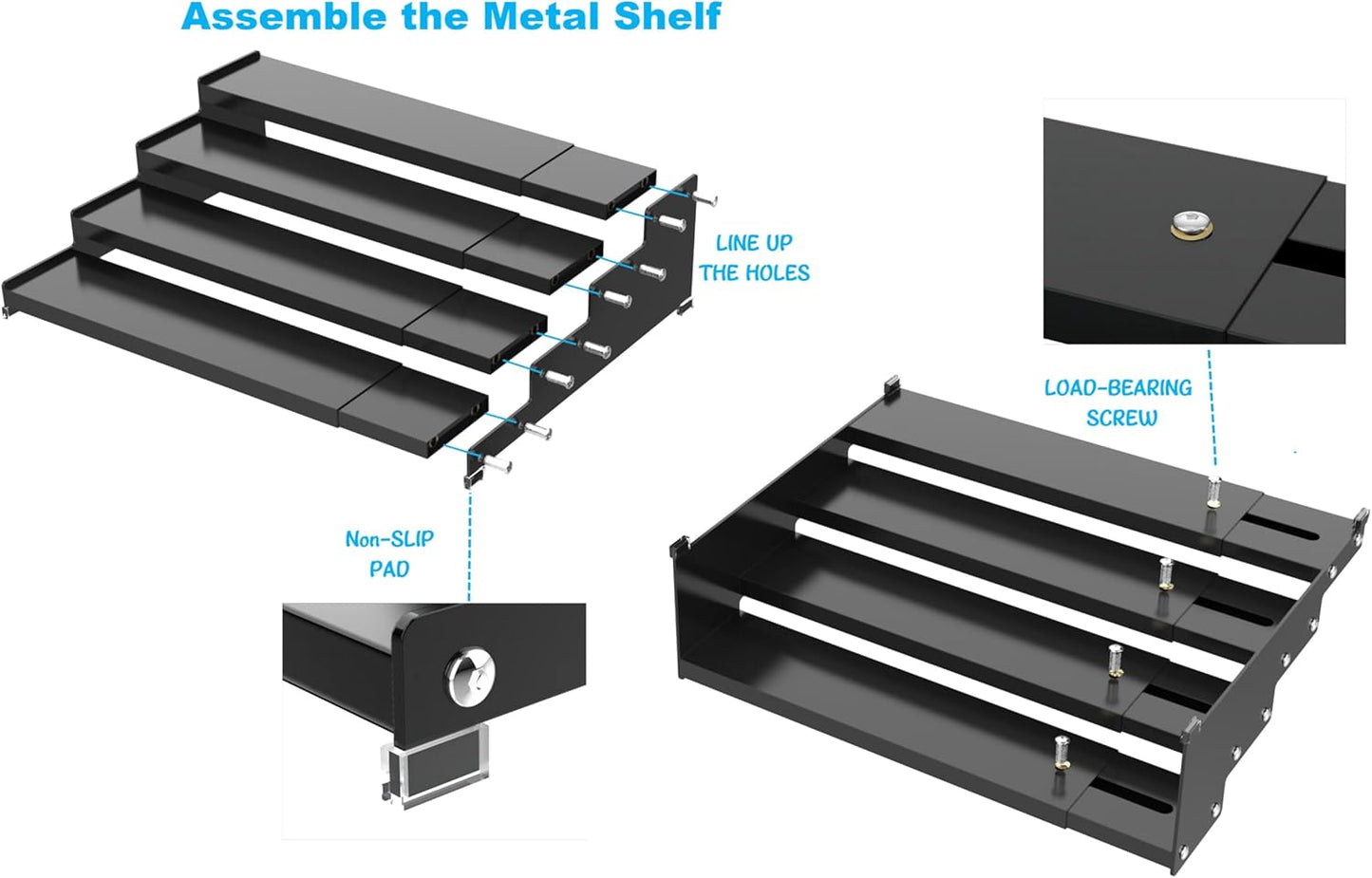 Expandable 4-Tier Step Spice Rack Organizer for Kitchen Cabinet Modern Design and Non Skid Space Saving Storage Shelf for Countertop Cabinets Pantry(2Packs/Gun-Grey)
